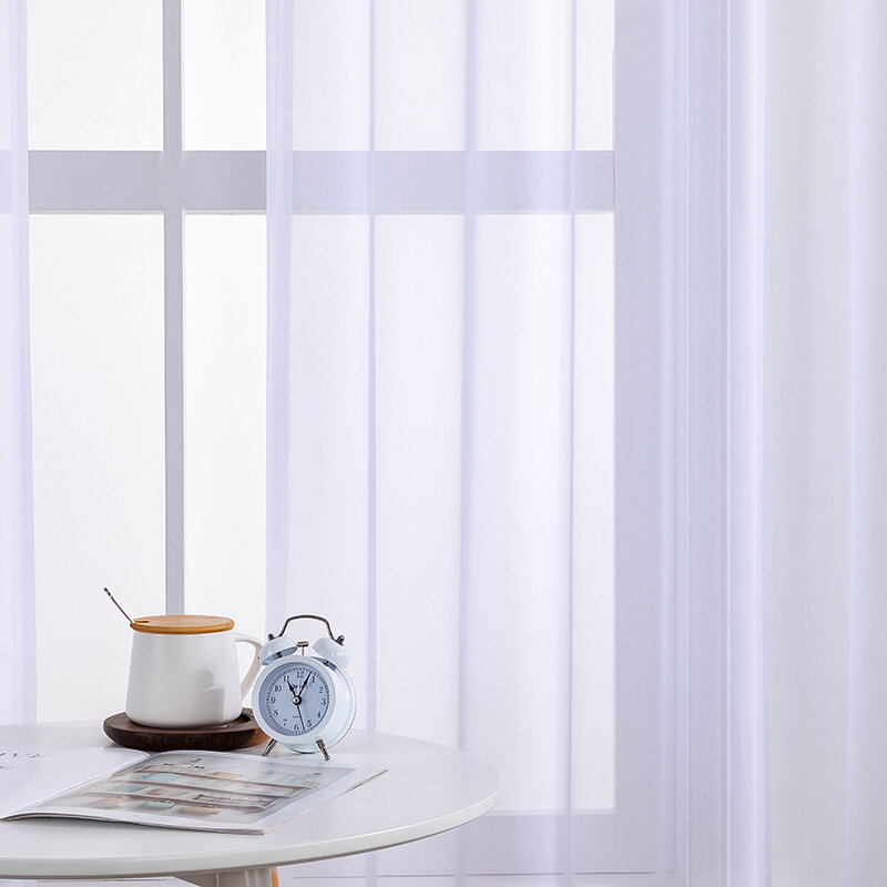 Bileehome sólido branco tule sheer janela cortinas para sala de estar do quarto moderno tule voile organza tecido