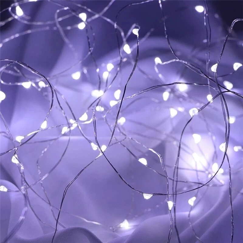 Fio de cobre decorativo LED String Lights, AA Bateria, Prata, 1m, 10m, 2m, 20 m, 3m, 30 m, 5m, 50 m, 10m, 100LEDs