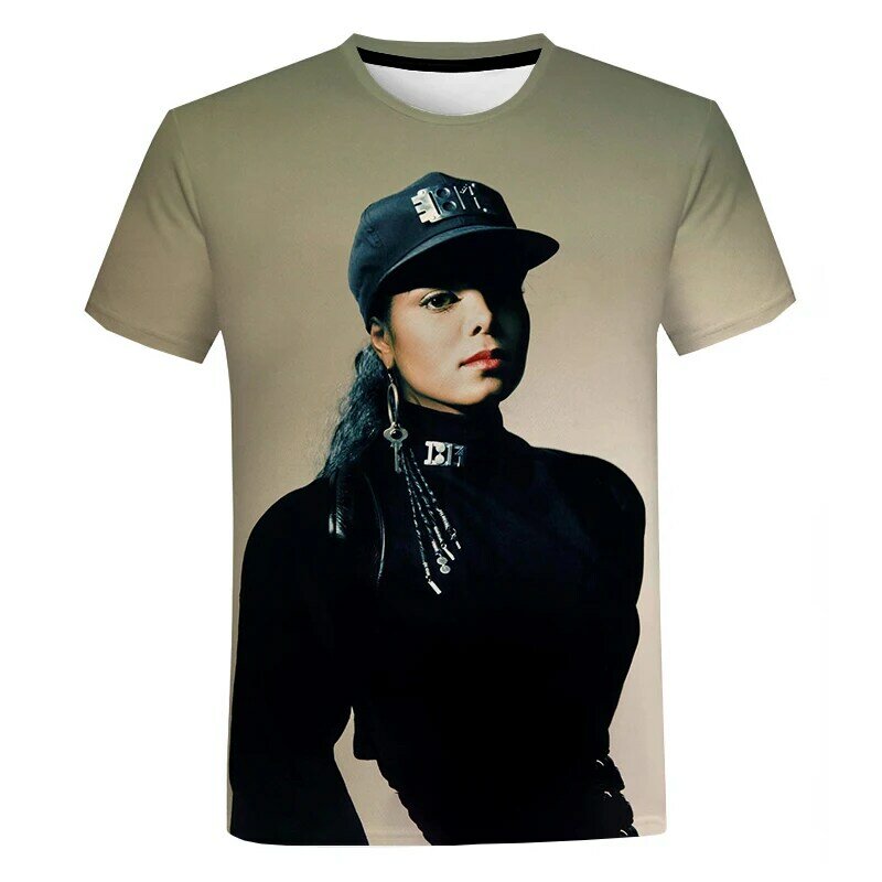 2021 남녀공용 3D Janet Jackson 프린트 티셔츠, O넥 반팔 티셔츠, 힙합 티, 스트리트웨어 상의, 여름 패션, 신상
