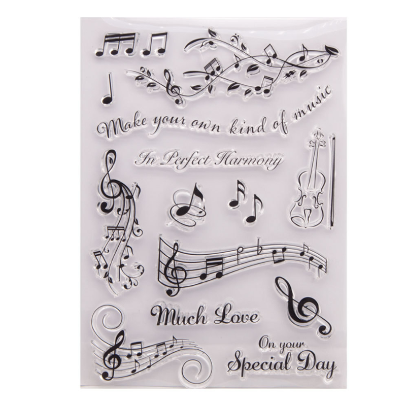 Nota musical transparente claro silicone selo diy scrapbook de borracha estêncil colorir diário decoração material escolar escritório