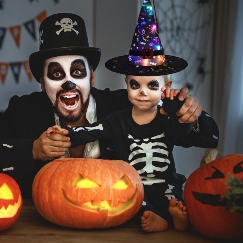 Детская светящаяся шляпа ведьмы, 5 цветов, костюмы на Хэллоуин, аксессуары, мигающие светодиодные шапки, Детские сувениры вечерние реквизит для косплея
