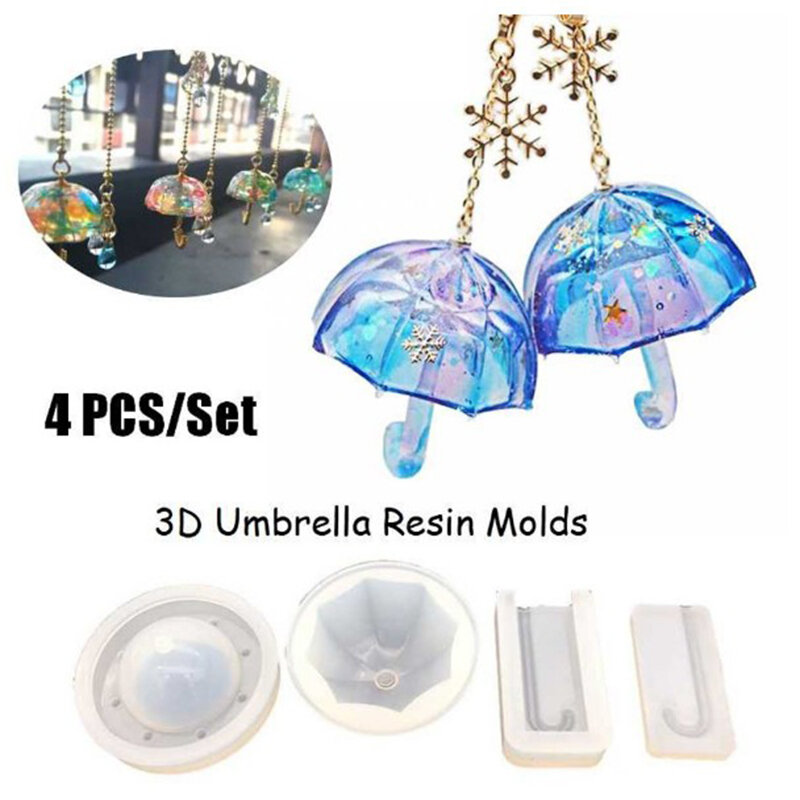 Molde de silicona epoxi 3D para fabricación de joyas, moldes de resina para Fondant, paraguas, hecho a mano, fabricación de joyas, decoración de pasteles, 4/5 piezas