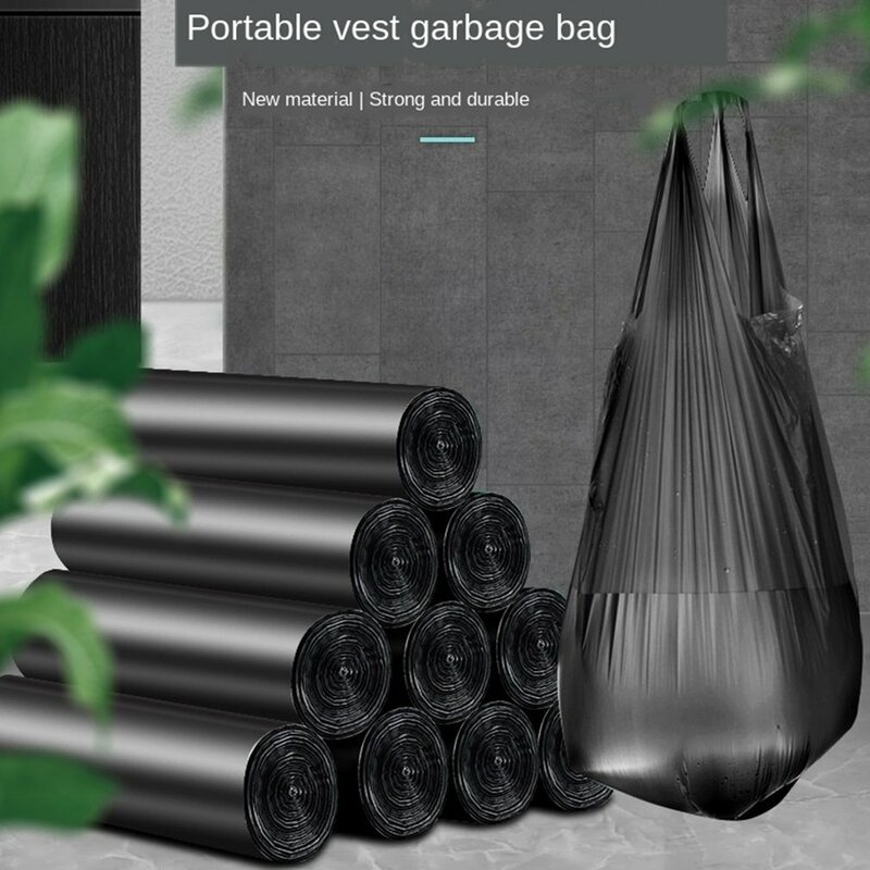 Bolsas de basura portátiles para el hogar, bolsas de plástico gruesas y económicas para cocina, tipo chaleco negro