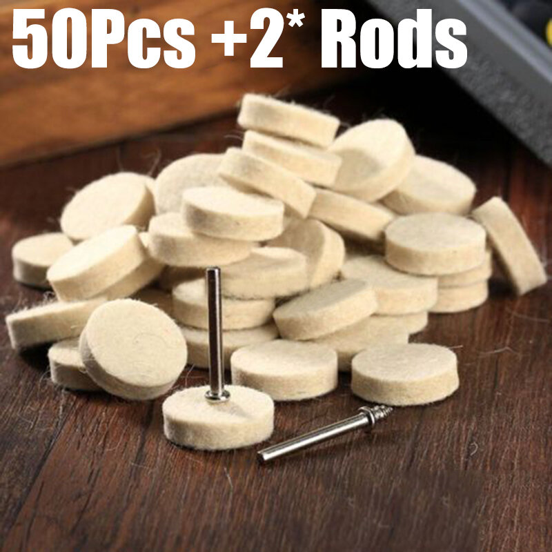 50Pcs 25mm Fine Shank Jewelry Metals Polishing Buffing Wheels Wool Felt Polisher Disc Pad Rotary Tool Accessories