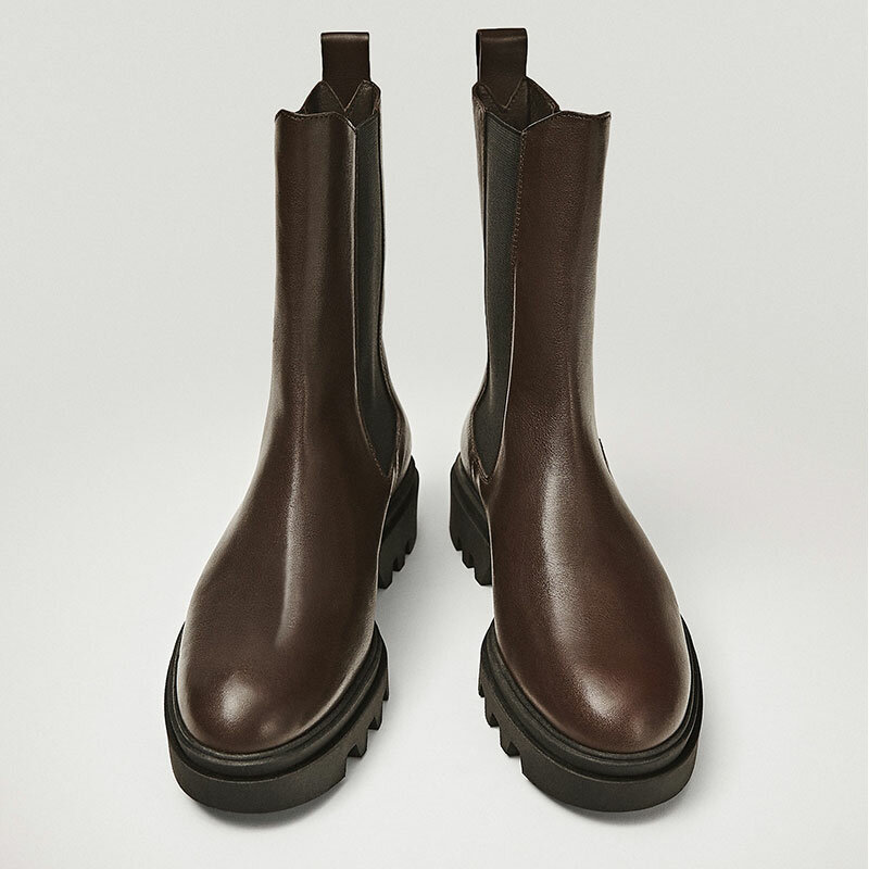 Withered-Botas de invierno vintage de estilo inglés para Mujer, botines estilo Chelsea, de piel de vaca, para invierno