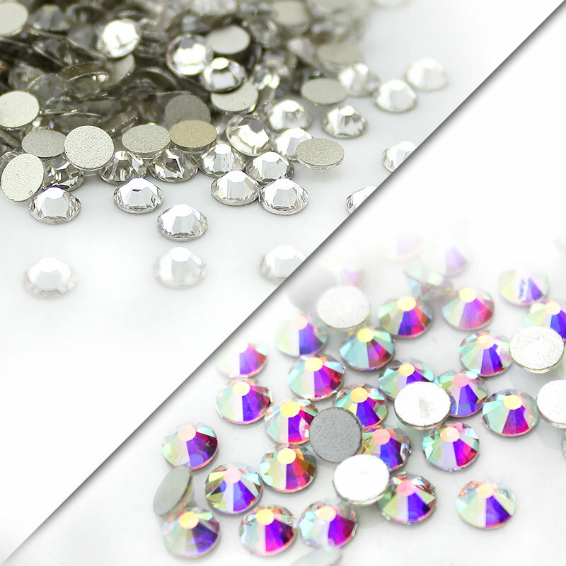QIAO-diamantes de imitación para decoración de uñas, SS3-SS50 (1,3mm-9,5mm) AAA, Cristal AB, transparente, no Hotfix, parte posterior plana, gemas 3D para decoración de uñas