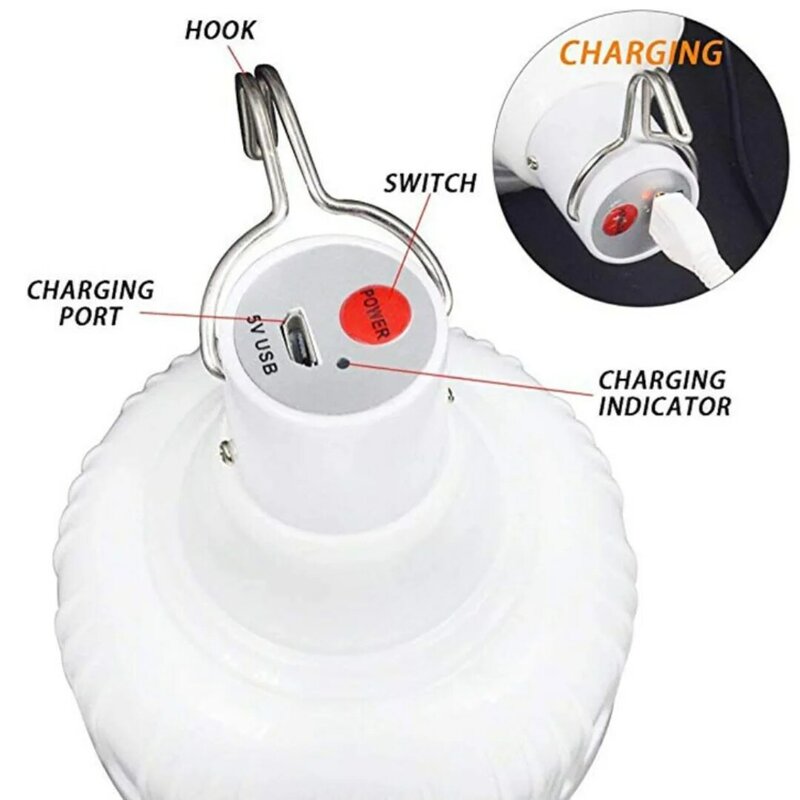 Lâmpada LED recarregável USB ao ar livre, lâmpada de emergência portátil, lanterna, churrasco, camping, luz, modos