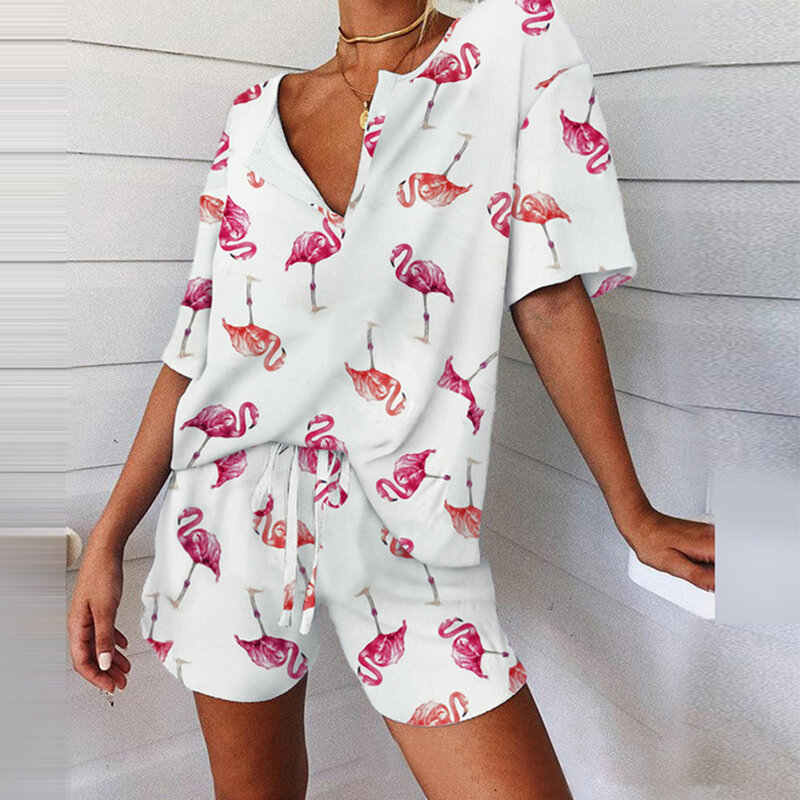 Two-Piece Lounge Pajamas Set Women Rib Two-Piece Lounge Set Loungewear Women Comfortable Homewear Summer Sleepwear Girls