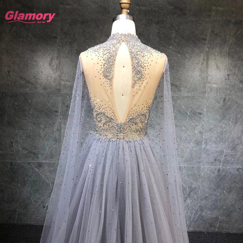 2021 Full Sleeve O-Neck Ball Gown Beading Embroidery Tulle Floor-Length Evening Dresses