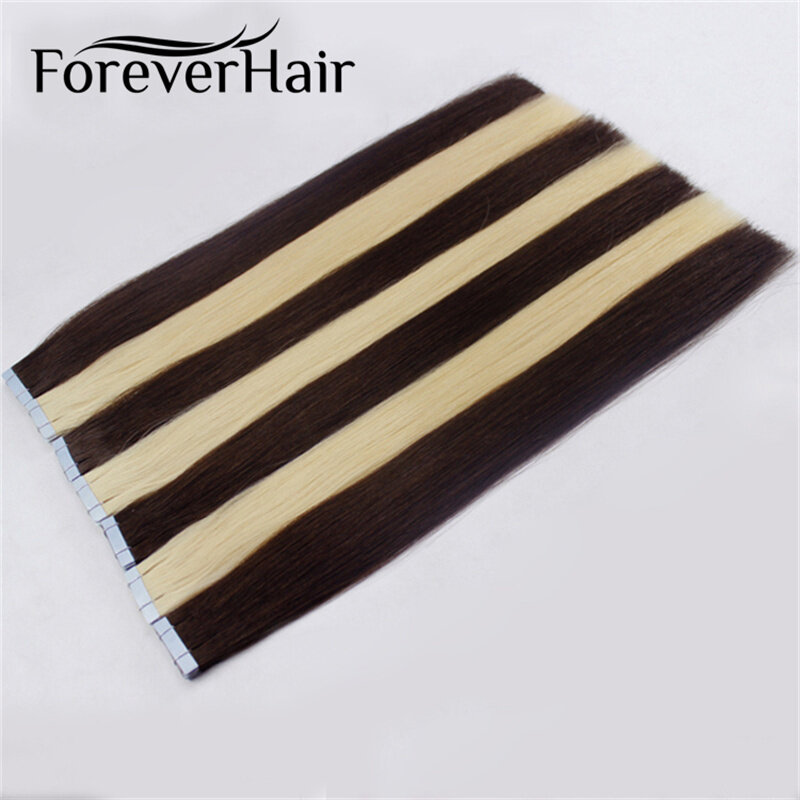 FOREVER HAIR-adhesivos de trama de piel, cinta Remy en extensiones de cabello de doble cara, 20 ", cinta de cutícula completa de PU, 2 g/pc, Color claro oscuro