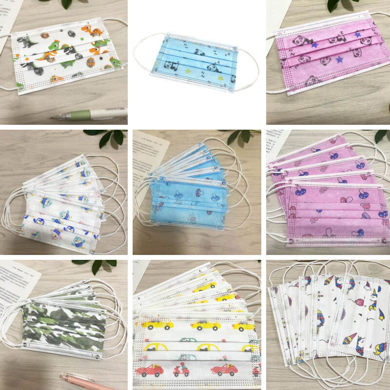 50/100Pcs Disposable Child Mouth Mask Non-woven 3Layer Filter Cute Print Student Face Mask Comfortable Breathable dustproof Mask