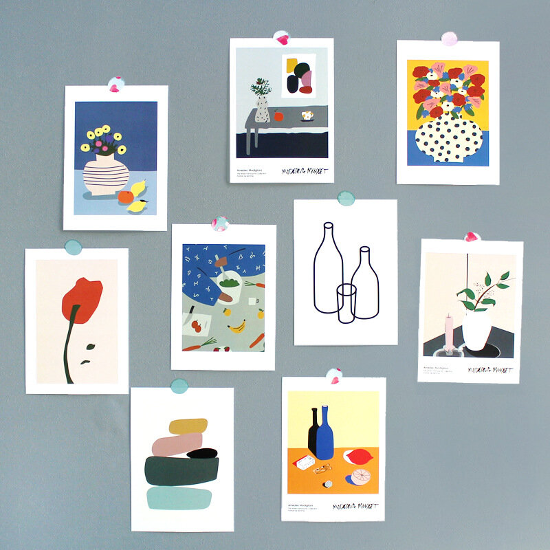 Ins Retro – carte postale pour Vase d'art abstrait, 9 feuilles, couleur peinte à la main, petite affiche de Style, autocollant mural de fond, carte décorative, Diy bricolage