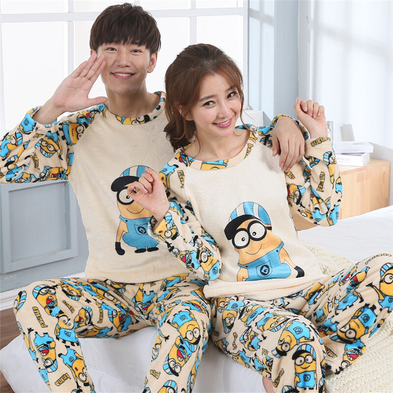 Coral couple pyjamas men and women autumn/winter long sleeve less plush home suit thickened