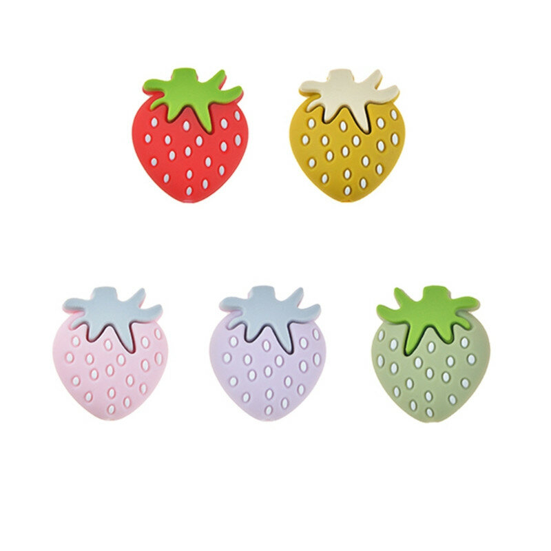 5 Pcs Food Grade Silicone Beads Strawberry Shape Baby Teether Beads Newborn Gum Pain Relieving Sensory Toys for Baby Nursing
