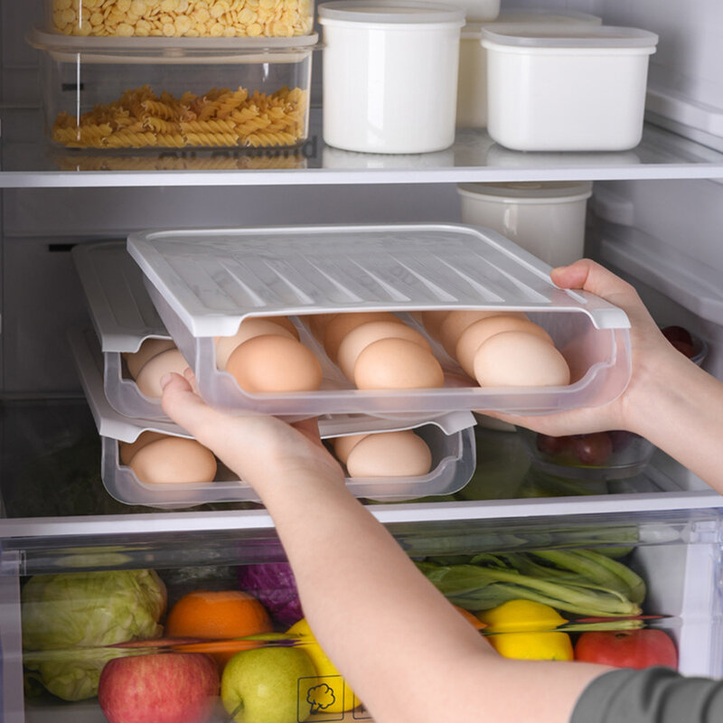 Soporte plástico de almacenamiento para huevos con inclinación apilable, contenedor para alimentos, refrigerador, caja dispensadora, almacenamiento de alimentos, organizador de accesorios de cocina