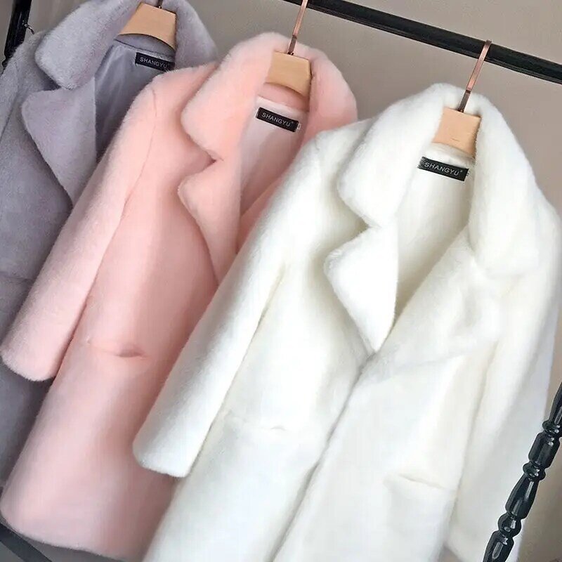 女性の模造毛皮のコート,フェイクファーの新しい暖かくて厚い秋の冬のジャケット,c686