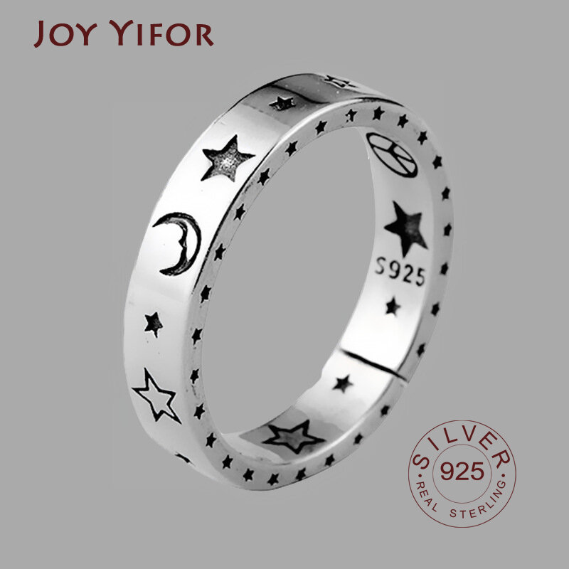 S925 srebro pierścionki dla kobiet vantage regulowane gwiazdy księżyc geometryczne srebro 925 mała biżuteria ślubna minimalistyczny prezent