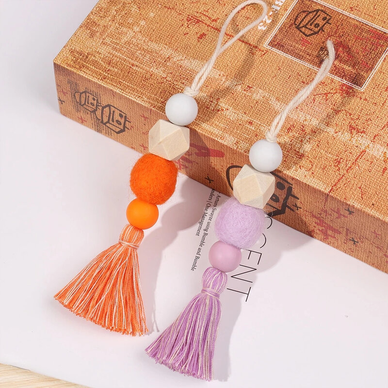 Tassel Natural Wood Silicone Felt Beads Car Hanging Ornaments Perfume Diffuser Aromatherapy Auto Rearview Mirror  Pendants