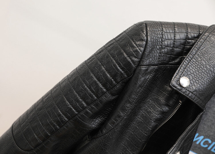 Jaket Kulit Imitasi Wanita Kelim Dapat Dilepas 2021 Mantel Biker Tekstur Kulit Buaya Lokomotif Pendek Baru