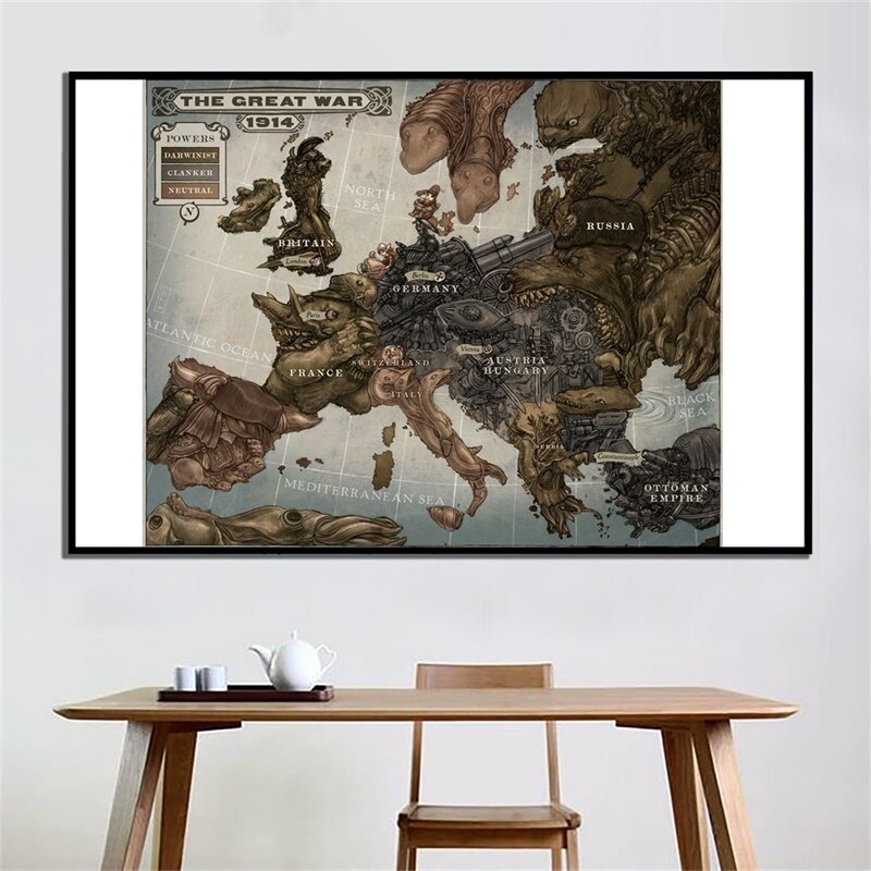 유럽지도 레트로 부직포 포스터 59x42cm 홈 오피스 세계지도 바 장식 벽 스티커 문화 여행 용품