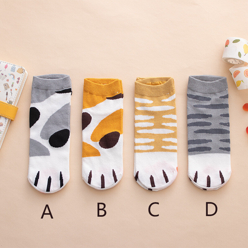 Chaussettes avec patte de chat pour femmes et filles, 4 paires, jolies chaussettes courtes, collection printemps-été 2022