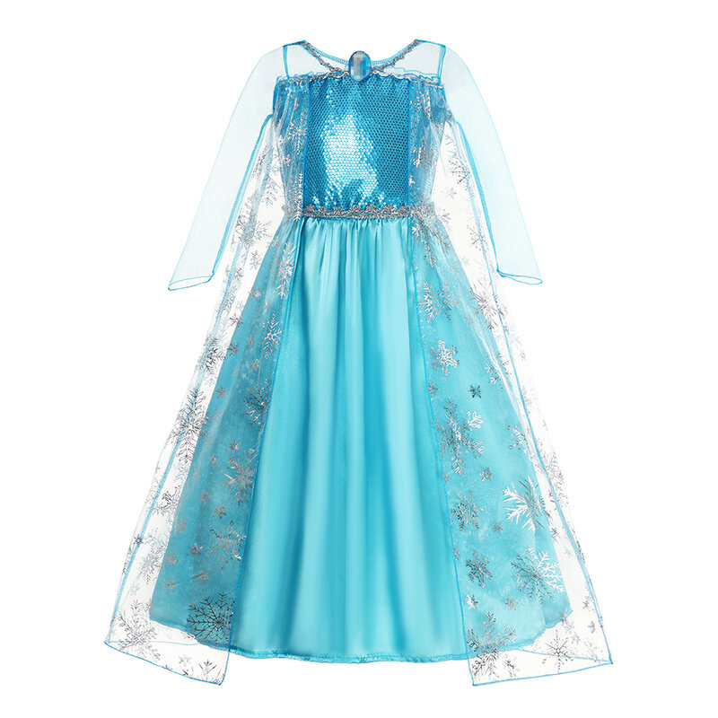 Girls Elsa Princess Dresses Carnival Party Gown Cloak Children Birthday Cosplay Costume Frozen Dress Kids Snow Queen Clothes
