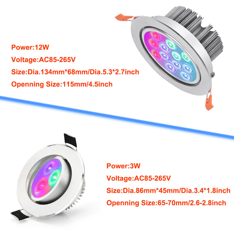 3W 12W RGB Dimmable LED Ceiling Light AC85-265V Smart Remote Control Perlengkapan LED Downlight Indoor Partai Dekorasi Warna-warni lampu Spot