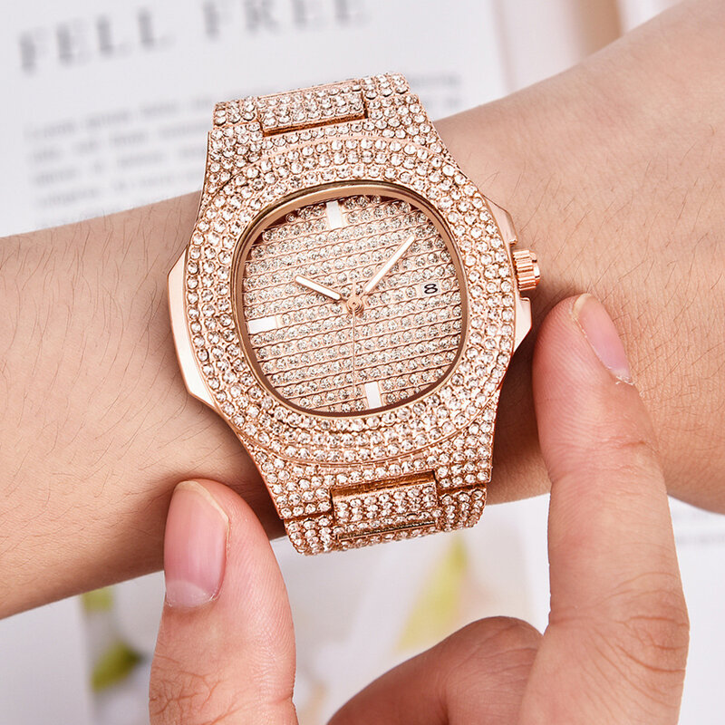 Женские часы в стиле хип-хоп со стразами, мужские деловые часы из нержавеющей стали, уникальные наручные часы для влюбленных
