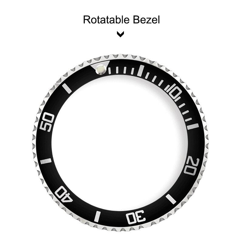 Rotating Bezel Rubber Strap, quartzo analógico, movimento japonês, nenhum logotipo, 40mm