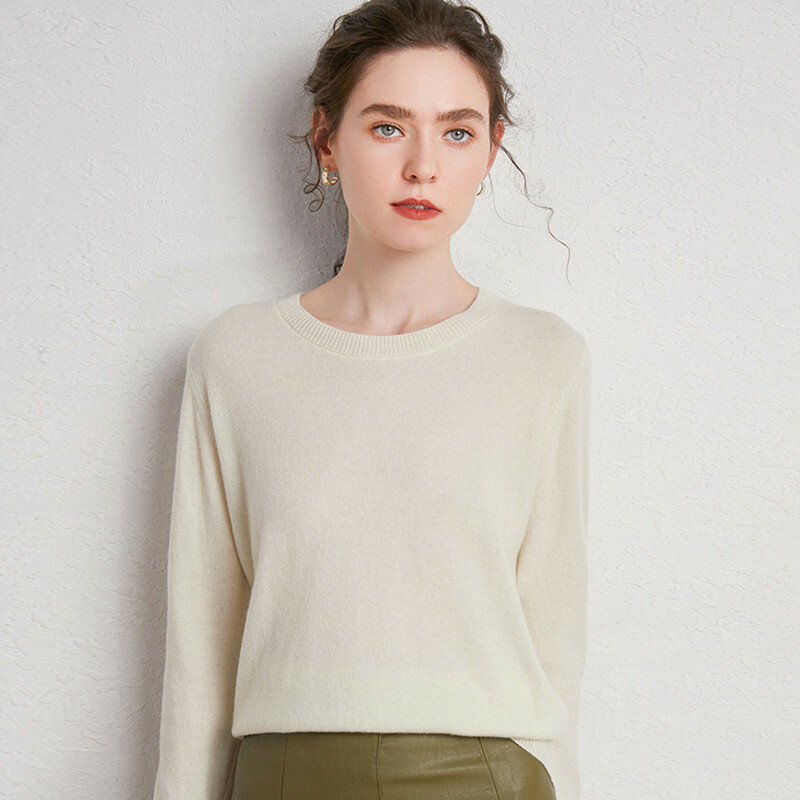 Женский трикотажный свитер с круглым вырезом, с длинным рукавом