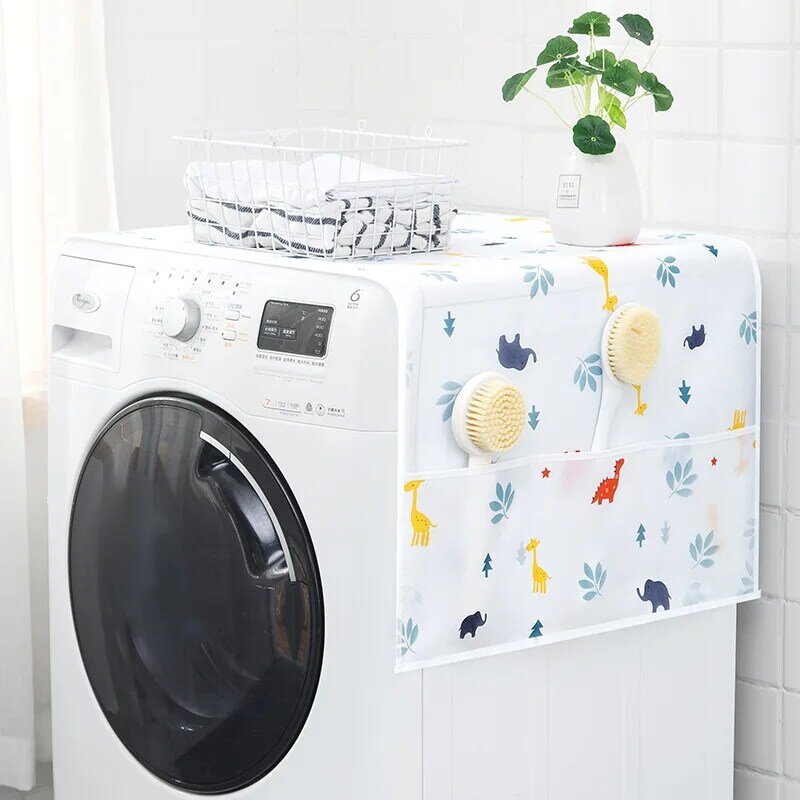 Leuke Cartoon Print Dust Covers Wasmachine Covers Koelkast Organizer Koelkast Stofkap Met Pocket Home Decor