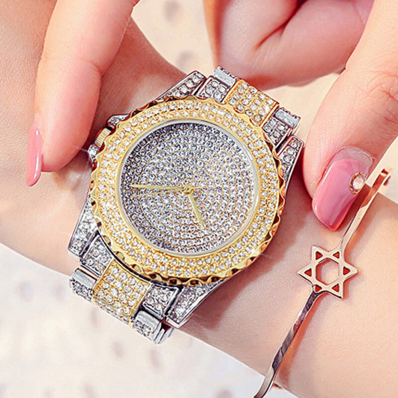 เพชรผู้หญิงนาฬิกาสแตนเลสหรูหรานาฬิกาผู้หญิงใหม่2019 18K Gold Ladiesนาฬิกานาฬิกาข้อมือควอตซ์Dropshipping