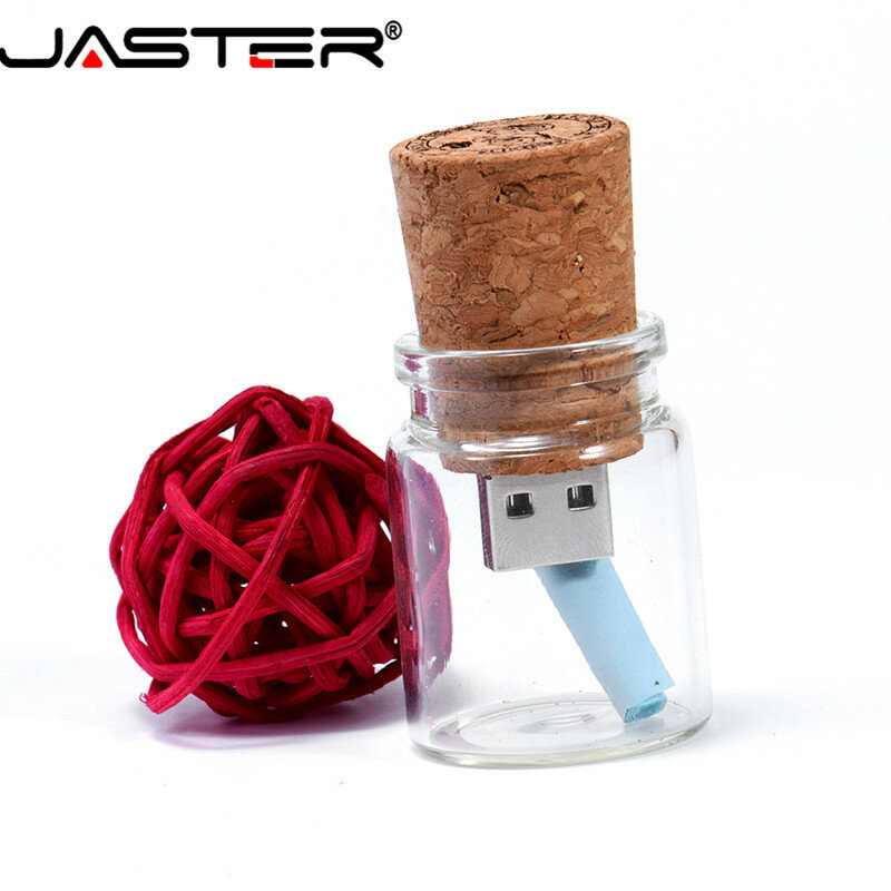 JASTER Hộp Gỗ + Chúc Bình USB 2.0 Đèn Led 8GB 16GB 32GB 64GB Kính Nhớ dán Trôi Bình U Đĩa Quà Cưới