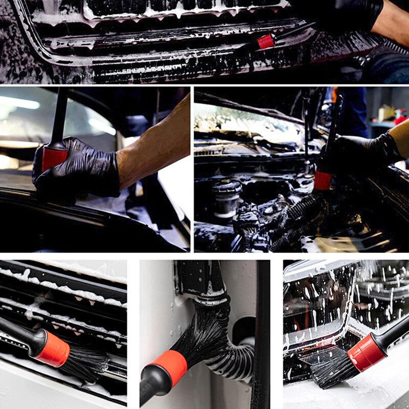 Kit sikat pembersih mobil, 1/5 buah sikat Detail otomotif untuk Interior mobil Set sikat pembersih pelek roda plastik