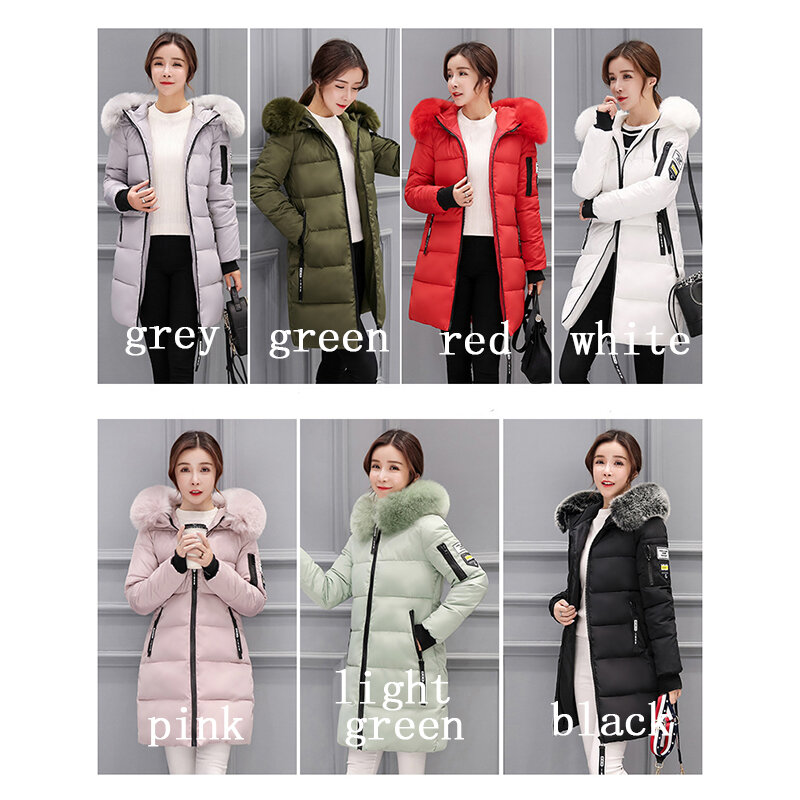 2024 Nowe damskie kurtki zimowe Puchowe bawełniane topy z kapturem Plus Size Parkas Mujer Płaszcze Długi płaszcz Moda Kobiece stroje z futrzanym kołnierzem