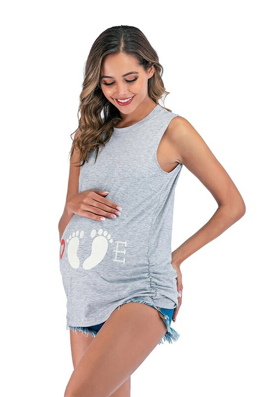 コットン女性マタニティ半袖かわいいプリントtシャツ妊婦多色漫画グラフィック妊娠妊娠トップ