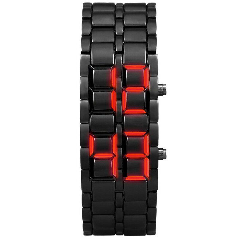 Homens Lava Relógio Digital LED, Bracelete de Ferro Samurai Metal, Eletrônico Hour Lady, Novo, 50