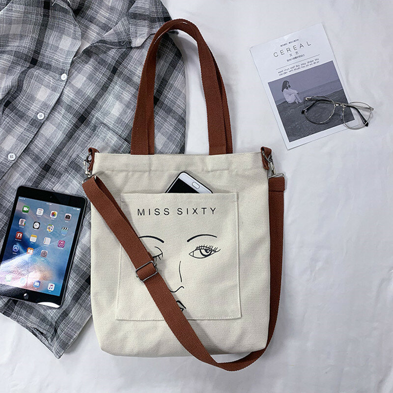 Новинка 2020, сумка-мессенджер, Женская холщовая японская вместительная Милая мультяшная женская сумка через плечо, школьная сумка из легкой ткани для студентов