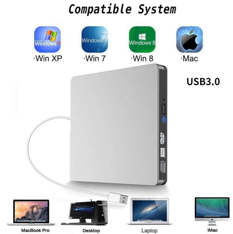 USB3.0ภายนอกไดรฟ์ CD-RW DVD +-RW DVD-RAM Writer เครื่องเล่น CD DVD Burner Compatible