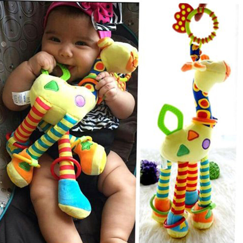 Plüsch Säugling Spielzeug Baby Entwicklung Giraffe Tierhandglocken Rasseln Griff Spielzeug Kinderwagen Hängenden Beißring Baby Spielzeug 0-12 Monate