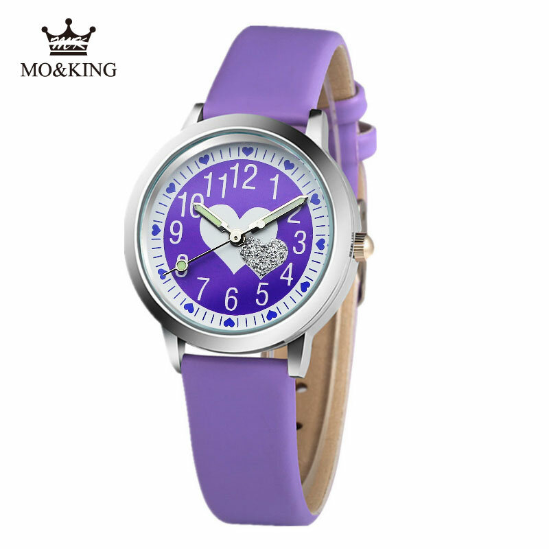 Neue Produkt Mädchen Uhr für Kid Lila Liebe Druck Quarz Uhr Casual Leder Gelee Leder Uhr Kinder Studenten Geschenk Uhren