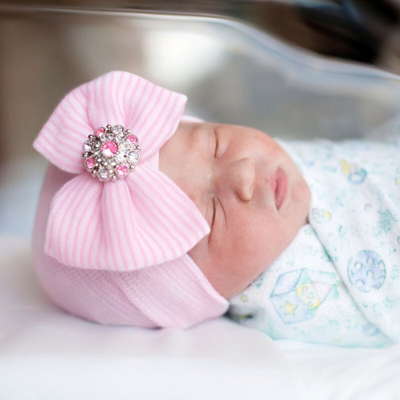 Infantil malha listrado Caps, Beanie bebê recém-nascido, Toddler Girl Hat