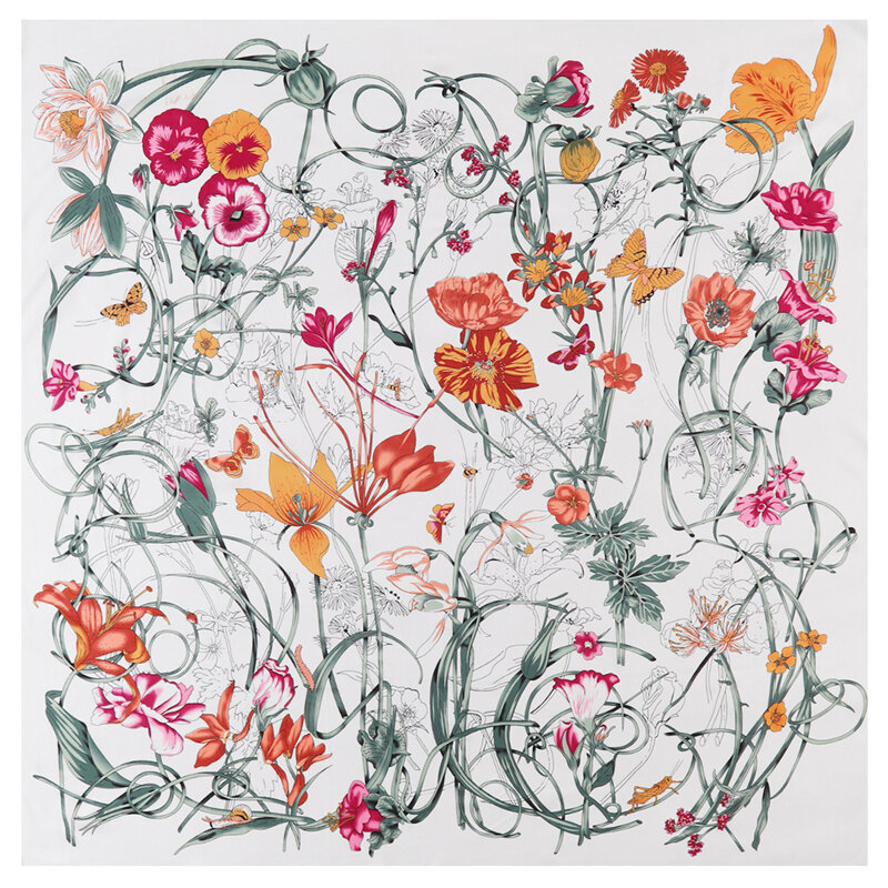 130cm luksusowa marka projekt kwiatowy duża kwadratowa szalik Twill jedwabny szalik kobiety chustka szaliki dla pań modny szal Echarpe