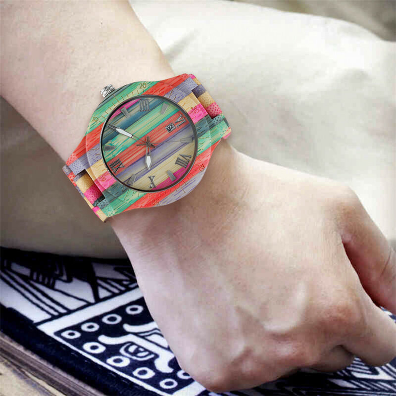 ผู้หญิงควอตซ์นาฬิกาไม้ไผ่ไม้นาฬิกา Jam Tangan Pasangan ธรรมชาติหลายสีสร้อยข้อมือคนรักใหม่ Concept นาฬิกาข้อมือไม้นาฬิกาข้อมือ