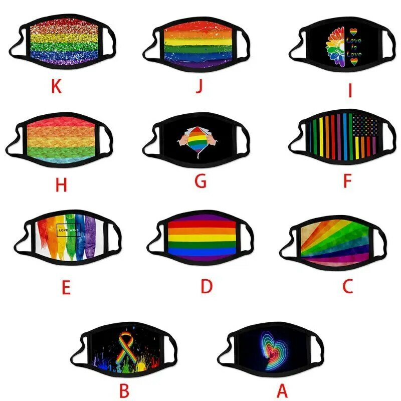 ใหม่ Unisex LGBT Pride ผ้าไหมหน้ากาก Rainbow Stripes พิมพ์หน้าปก28TF