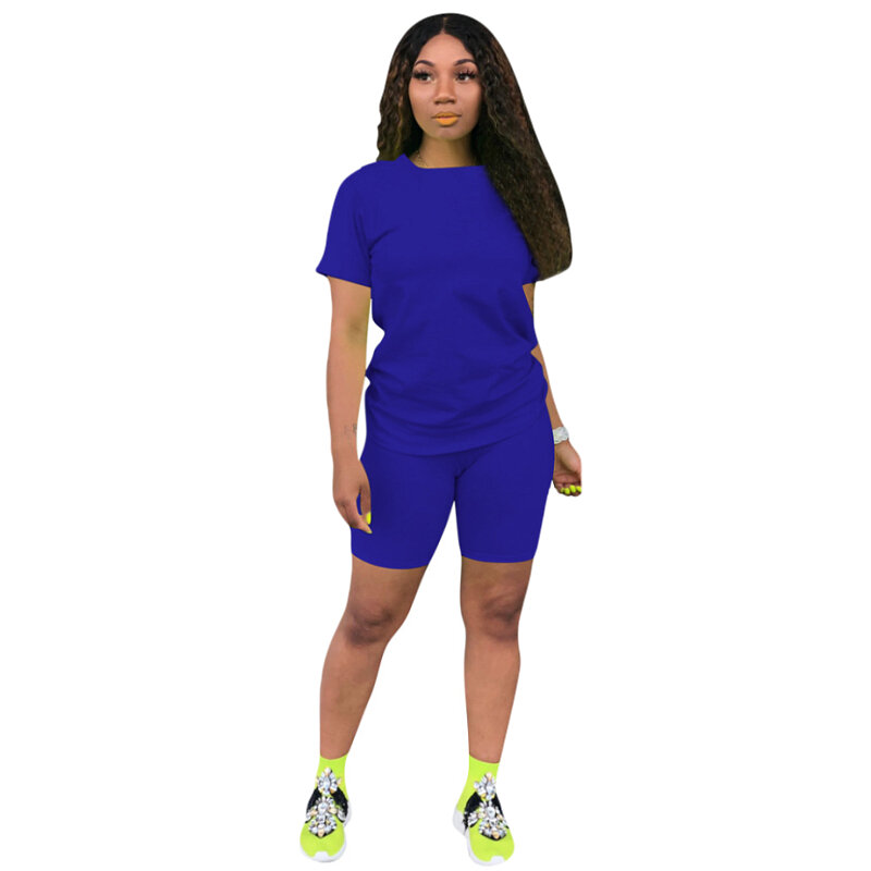 Lemon Gina Summer Women Short Sleeve O-Neck Tee Top Pencil Shorts Suits Two Piece Set Sporty Active Tracksuit Outfit 8286