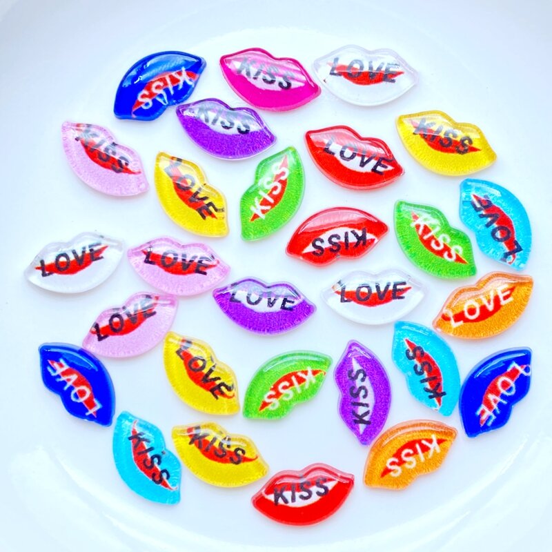 60Pcs Acrylic Cute Mixed Mini Lips Flatback Cabochon Scrapbook Kawaii DIY Embellishments Accessories K77