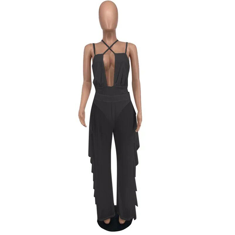 Womens Jumpsuit Sleeveless Bandage Halter Ruffles Strechy Jumpsuits Sexy Fashion One Piece Overalls Summer Two Piece Tracksuits