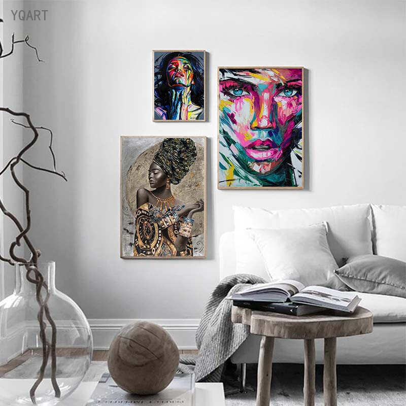 현대 미술 추상 아프리카 소녀 포스터 및 인쇄 낙서 예술 여자 초상화 캔버스 회화 거리 벽 그림 홈 장식