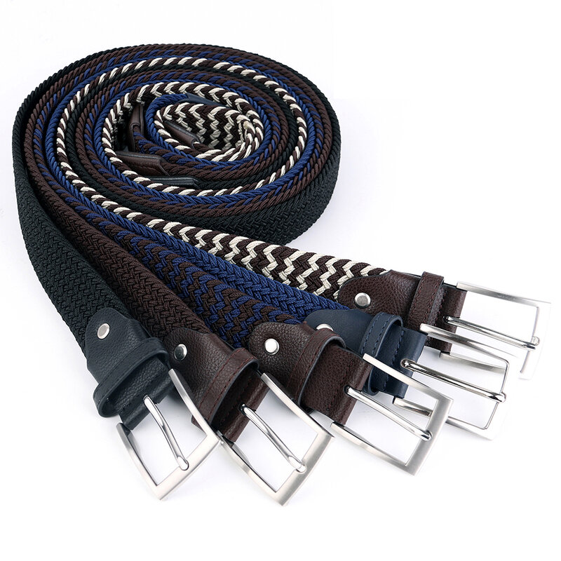 Cinturón de cintura de aleación trenzada elástica para hombre, cinturón de tela tejida con hebilla, cómodo y Casual, accesorios, gran oferta